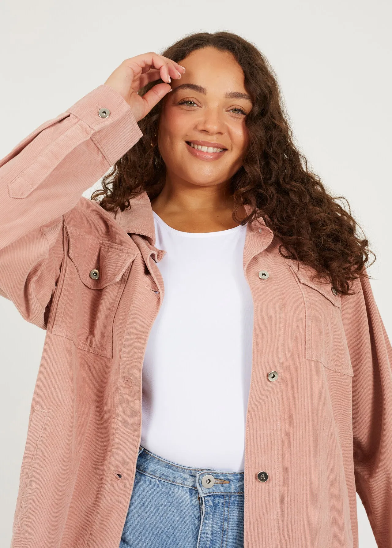 PLUS SIZE BUTTON THROUGH CORDUORY SHACKET