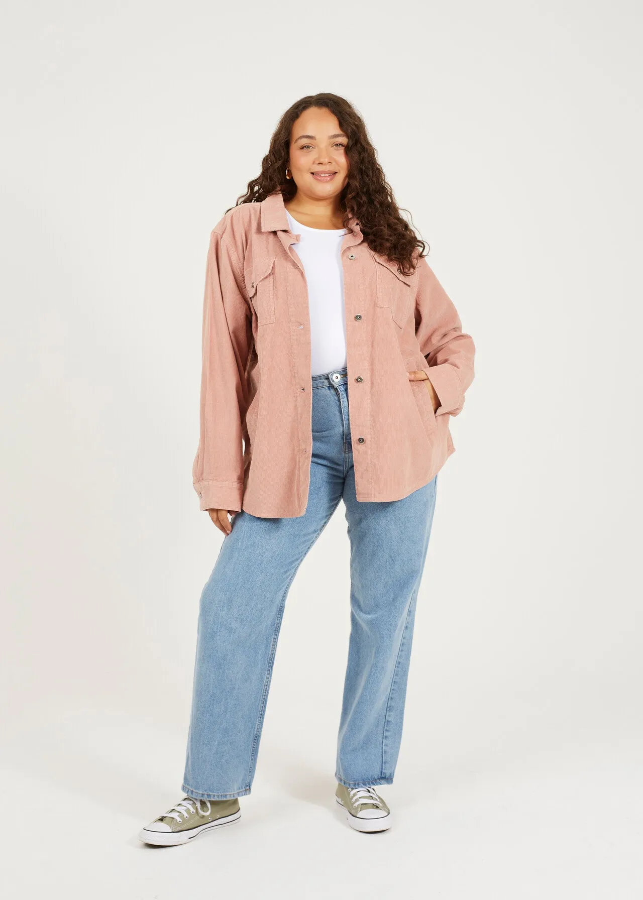 PLUS SIZE BUTTON THROUGH CORDUORY SHACKET