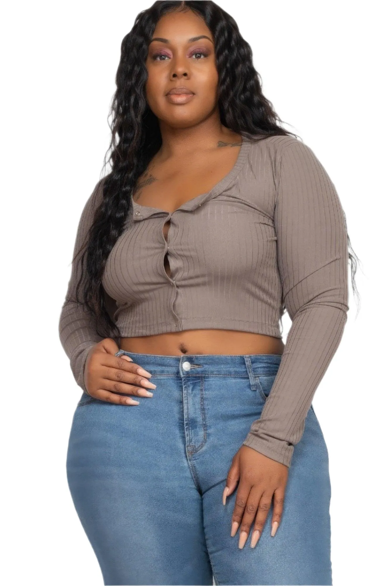 Plus Size Button Up Cropped Top