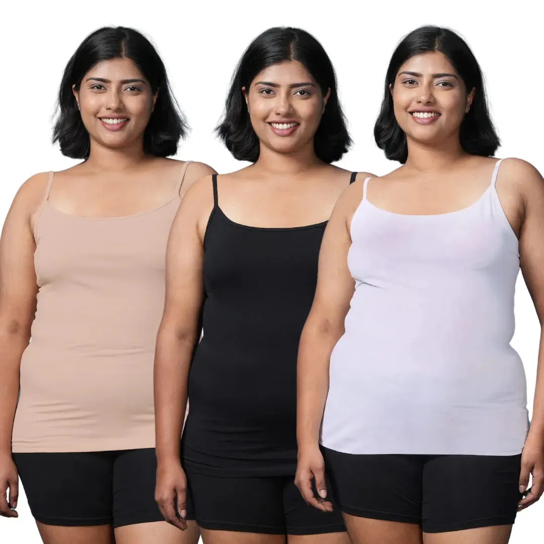 Plus Size Camisole | Soft Adjustable Shoulder Elastic | Offers Full Coverage | Pack Of 3