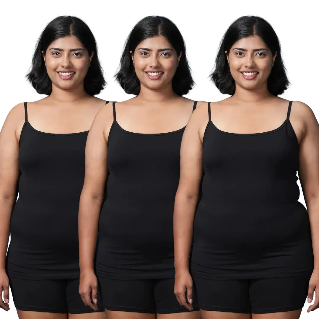 Plus Size Camisole | Soft Adjustable Shoulder Elastic | Offers Full Coverage | Pack Of 3