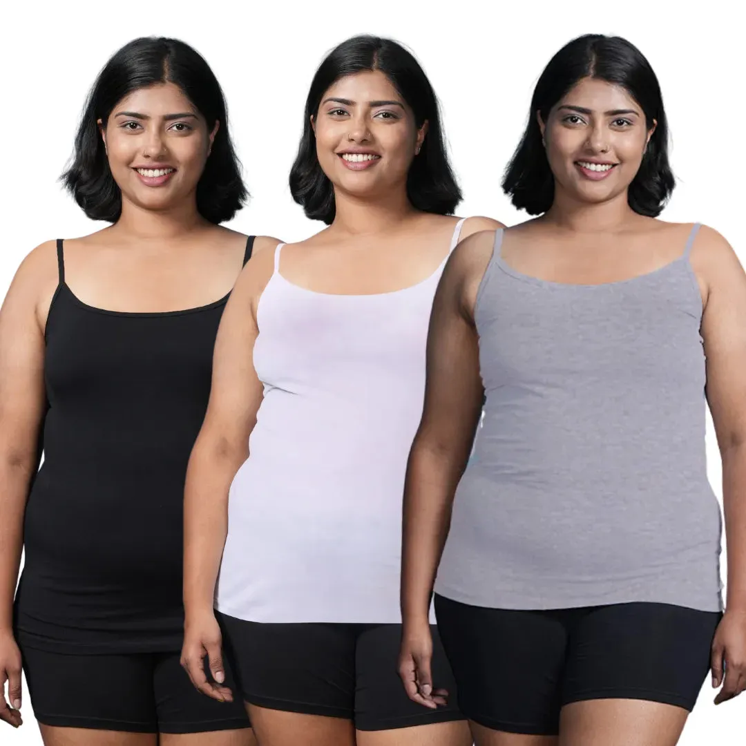 Plus Size Camisole | Soft Adjustable Shoulder Elastic | Offers Full Coverage | Pack Of 3