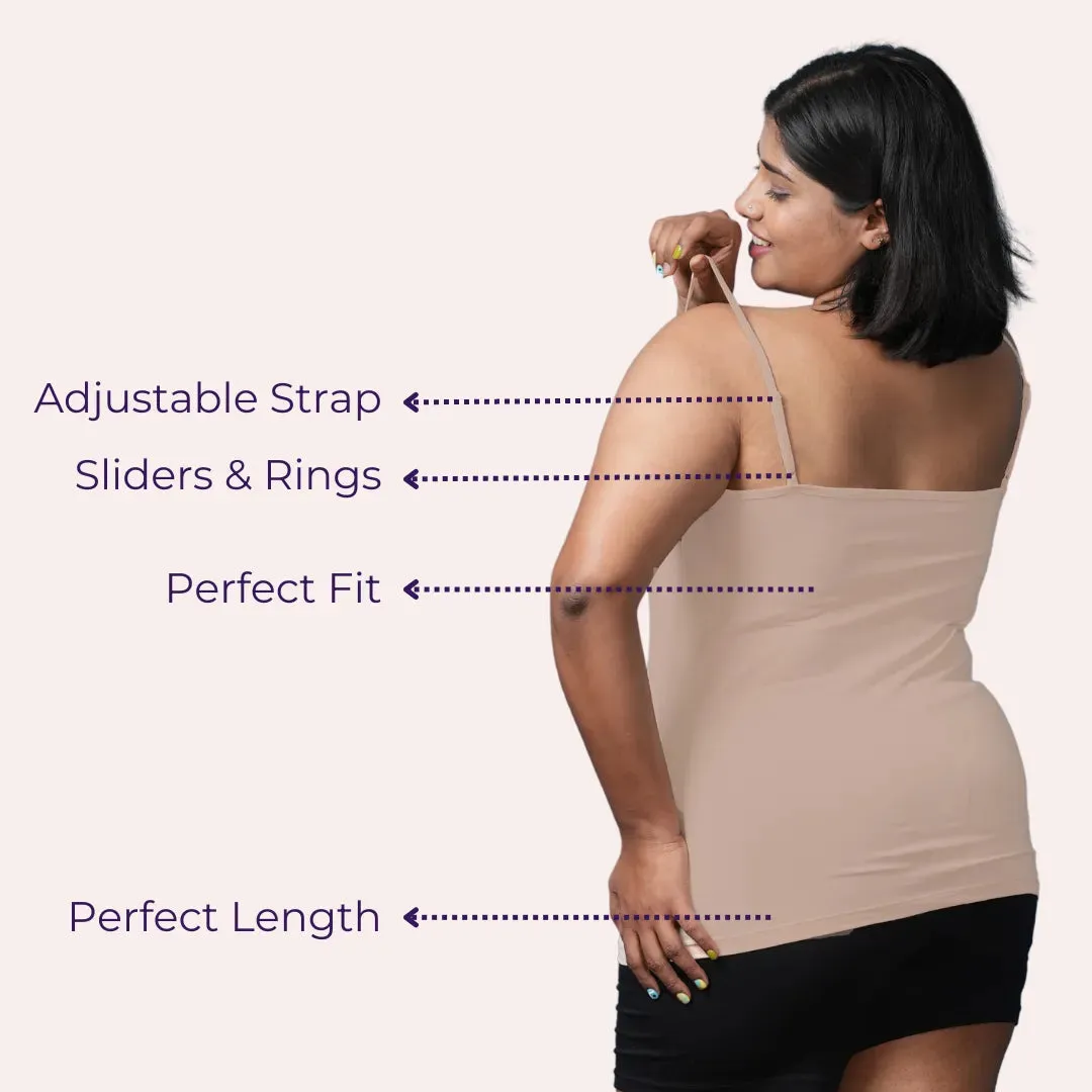 Plus Size Camisole | Soft Adjustable Shoulder Elastic | Offers Full Coverage | Pack Of 3