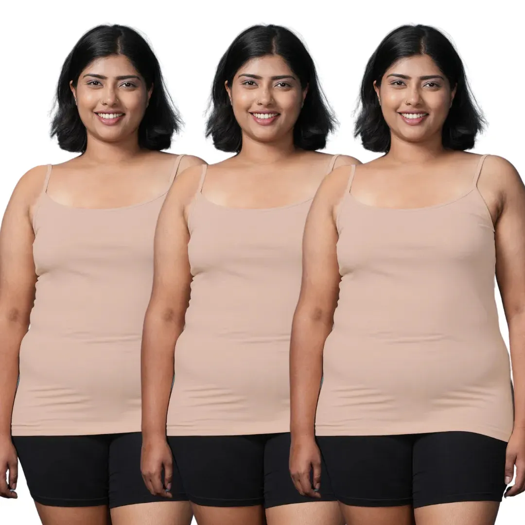 Plus Size Camisole | Soft Adjustable Shoulder Elastic | Offers Full Coverage | Pack Of 3