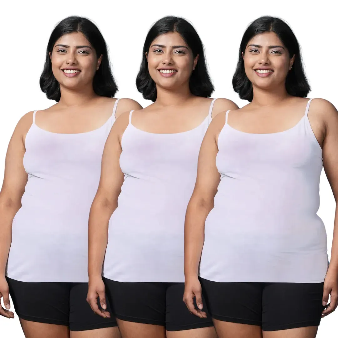 Plus Size Camisole | Soft Adjustable Shoulder Elastic | Offers Full Coverage | Pack Of 3