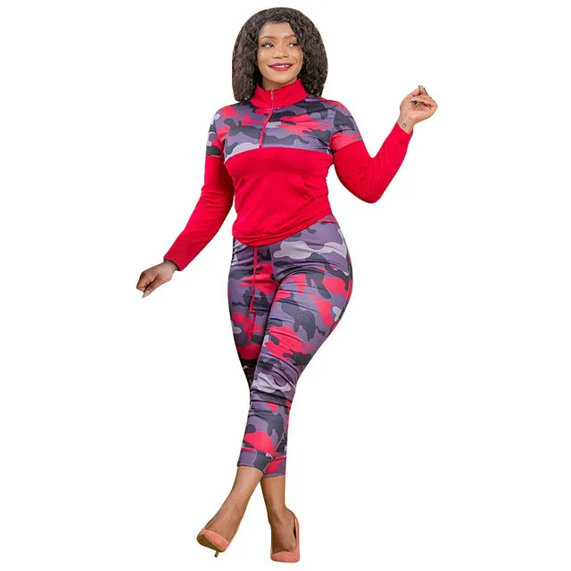 Plus Size Camouflage Stretch Fitness Matching Outfit Set