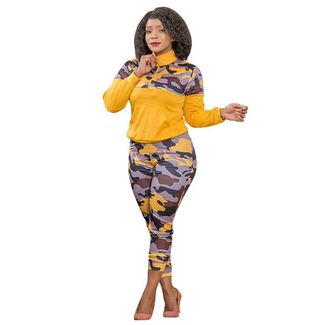 Plus Size Camouflage Stretch Fitness Matching Outfit Set