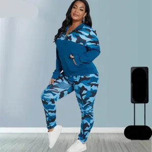 Plus Size Camouflage Stretch Fitness Matching Outfit Set