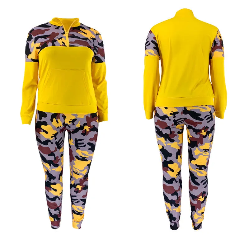Plus Size Camouflage Stretch Fitness Matching Outfit Set