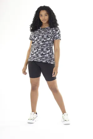 PLUS SIZE CHARCOAL CAMO PRINT CREW NECK T-SHIRT
