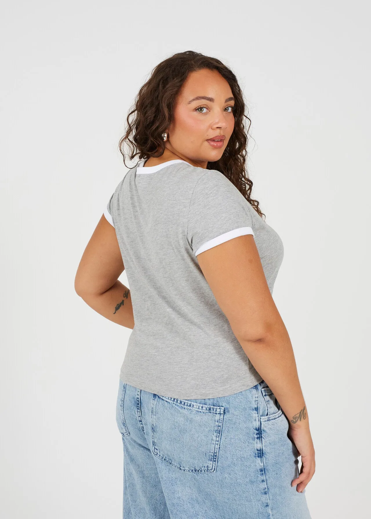 PLUS SIZE CONTRAST COLOUR CREW NECK RINGER T-SHIRT