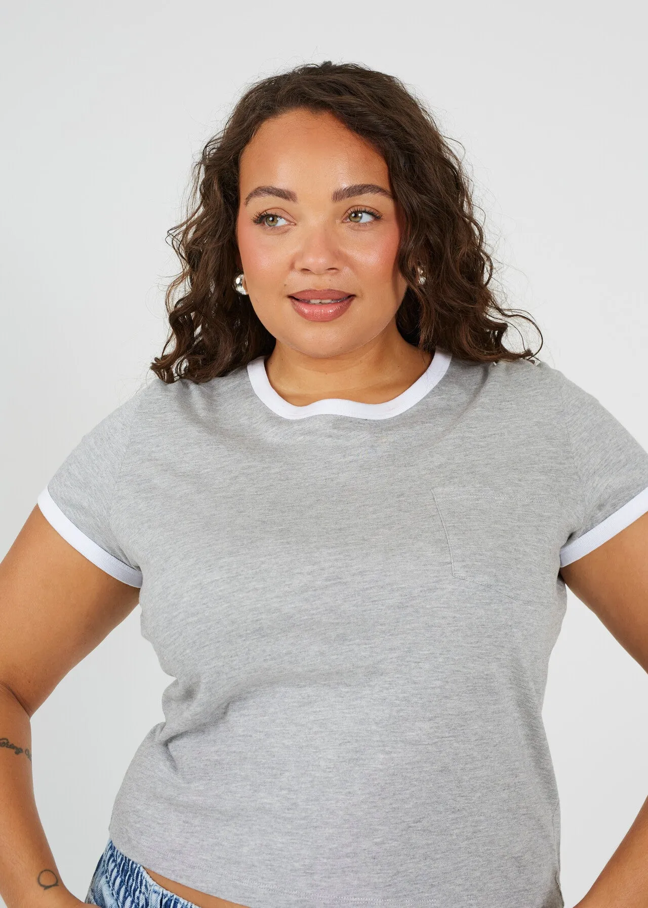 PLUS SIZE CONTRAST COLOUR CREW NECK RINGER T-SHIRT