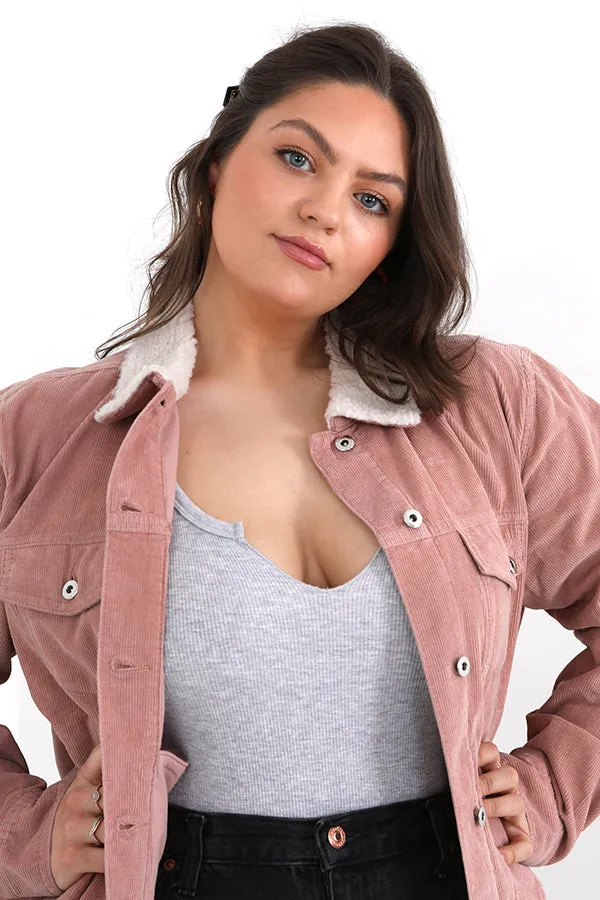 PLUS SIZE CORDUROY BORG JACKET WESTERN STYLE JACKET