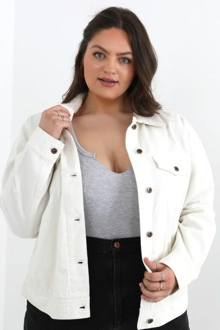 PLUS SIZE CORDUROY BORG JACKET WESTERN STYLE JACKET