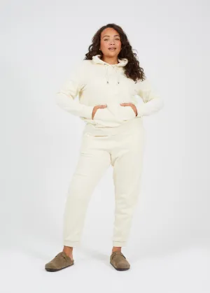 PLUS SIZE CREAM PLAIN DRAWSTRING HOODIE