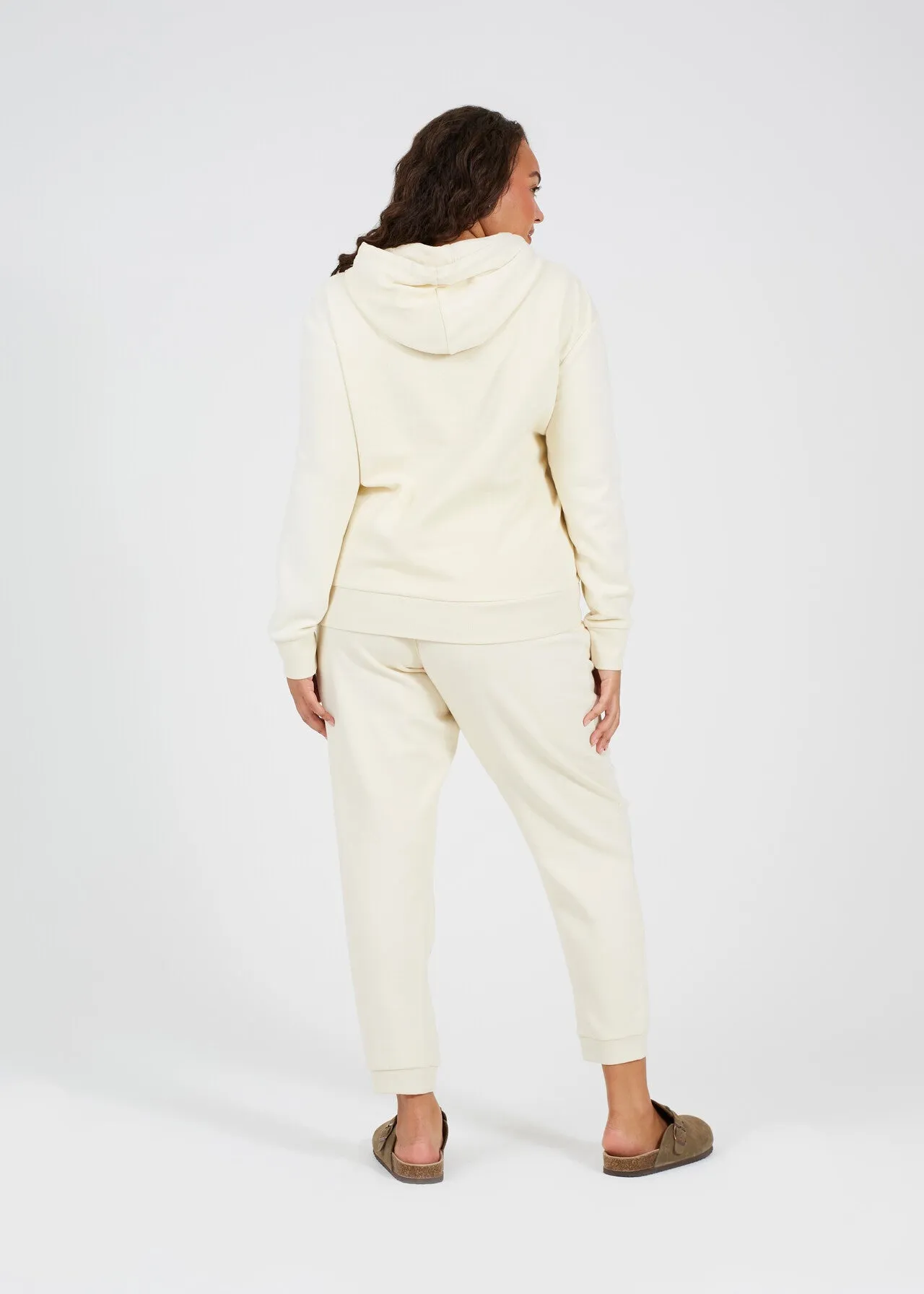 PLUS SIZE CREAM PLAIN DRAWSTRING HOODIE