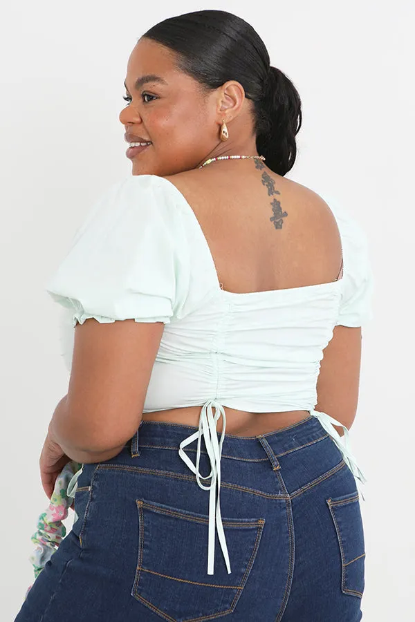 PLUS SIZE CROPPED RUCHED DETAIL PUFF SLEEVE TOP