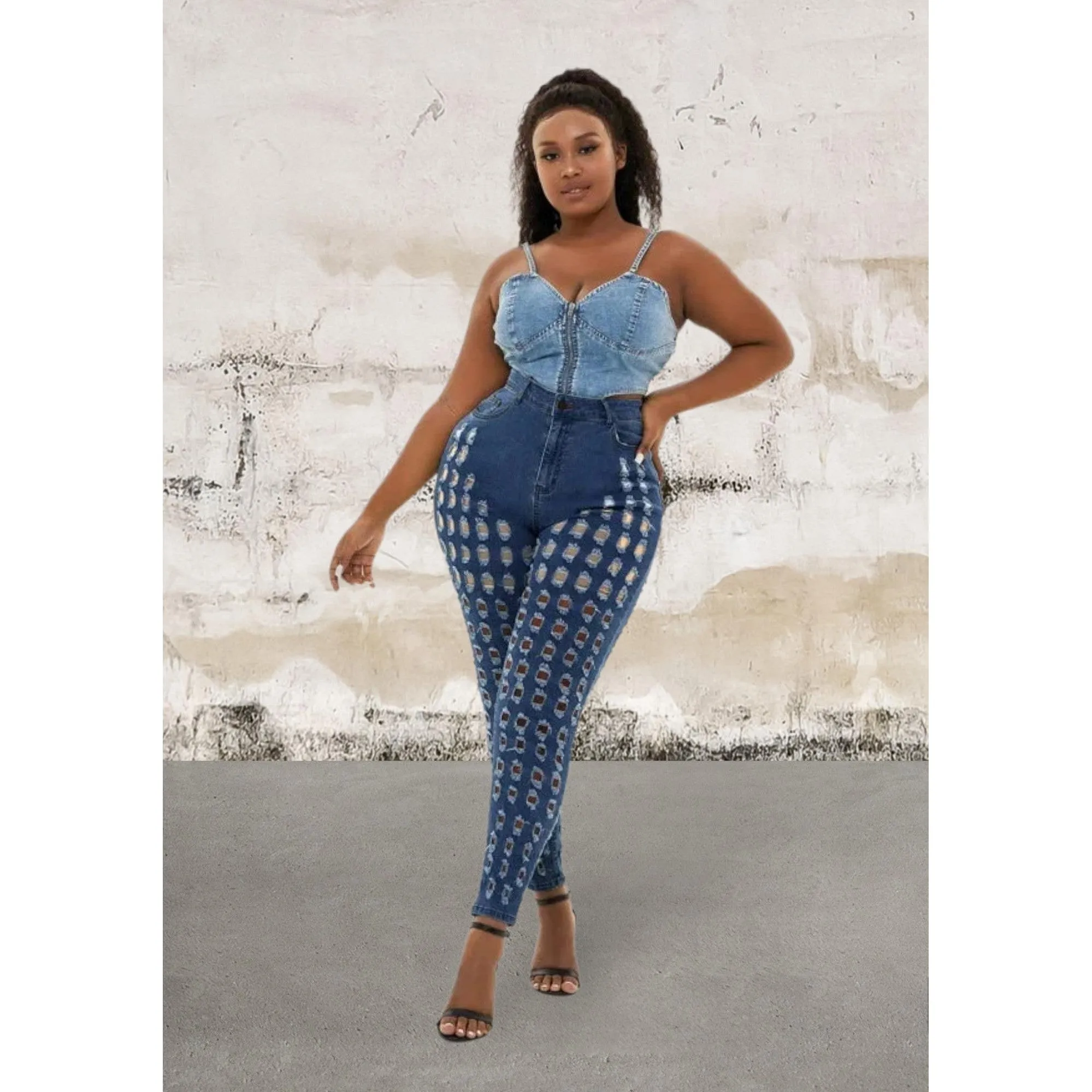 Plus size curvy cut out skinny jeans