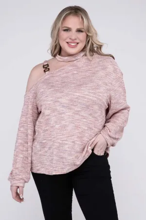 Plus Size Cute Pink Cold Shoulder Chain Decor Top