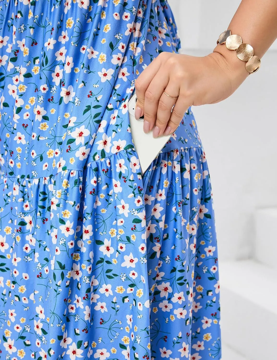Plus Size Dress Women's Plus Size Floral V-Neck Dress Short Sleeve Knee Length A-line Mini Dresses