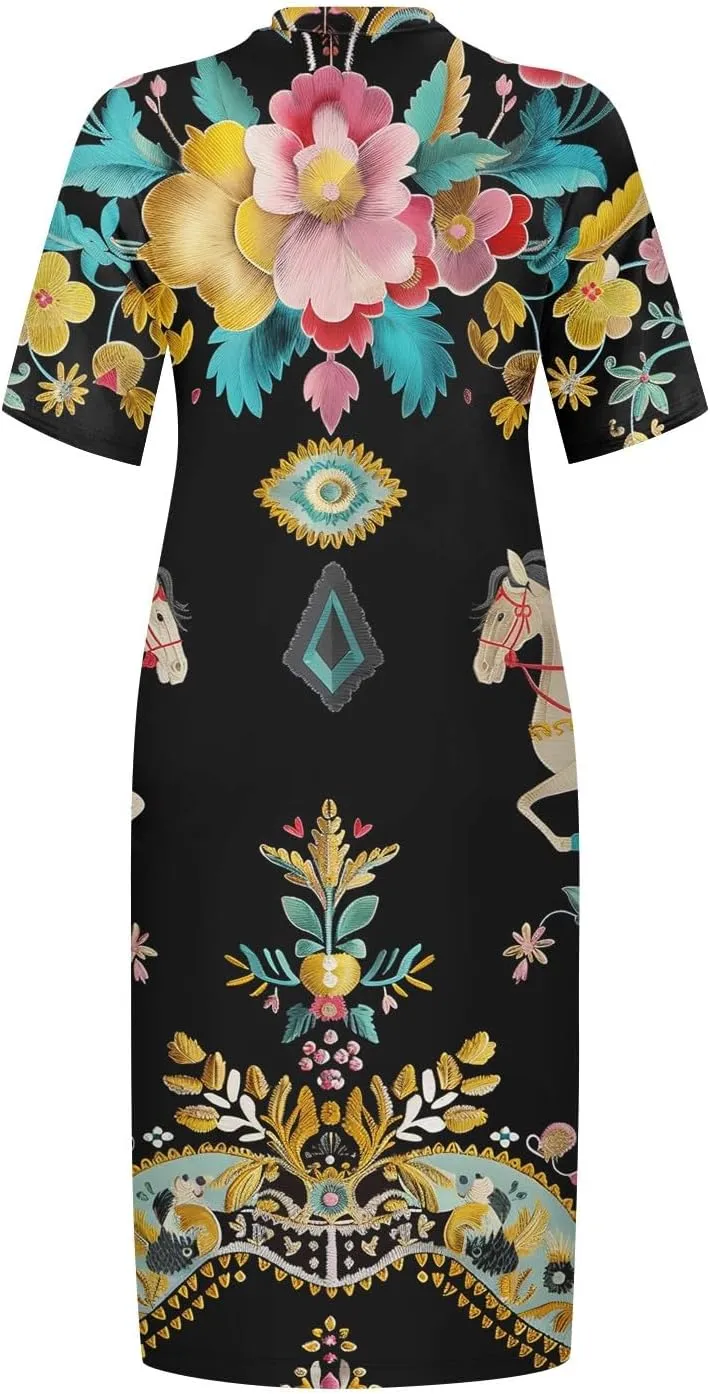 Plus Size Dresses for Curvy Women 2024 Summer Casual Short Sleeve Tshirt Midi Dress with Pockets Beach Vacation Dress
