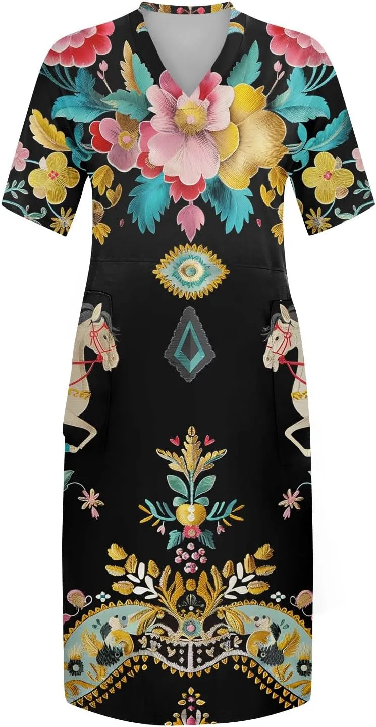Plus Size Dresses for Curvy Women 2024 Summer Casual Short Sleeve Tshirt Midi Dress with Pockets Beach Vacation Dress