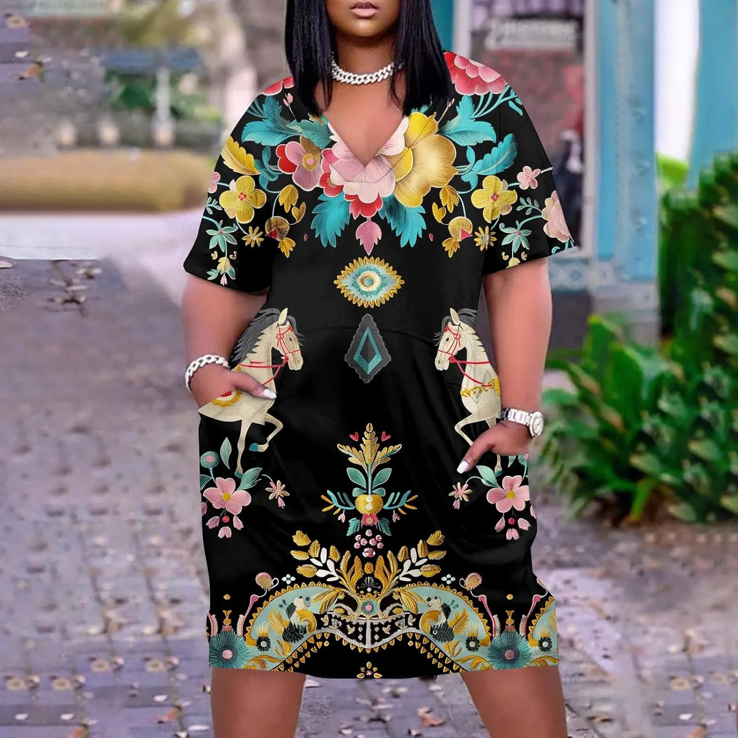 Plus Size Dresses for Curvy Women 2024 Summer Casual Short Sleeve Tshirt Midi Dress with Pockets Beach Vacation Dress
