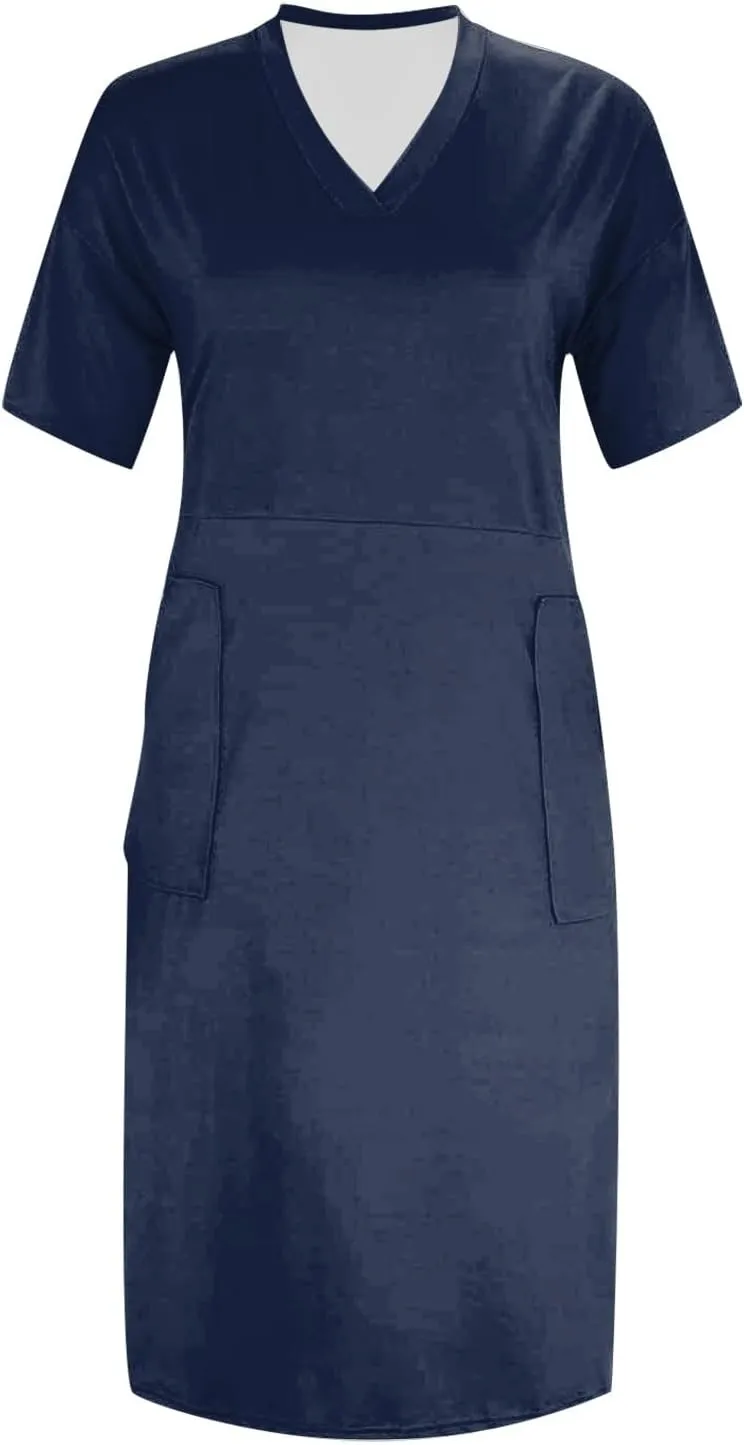 Plus Size Dresses for Curvy Women 2025 Summer Casual Short Sleeve Midi Dress with Pockets A Line T Shirt Beach Vacation Dress