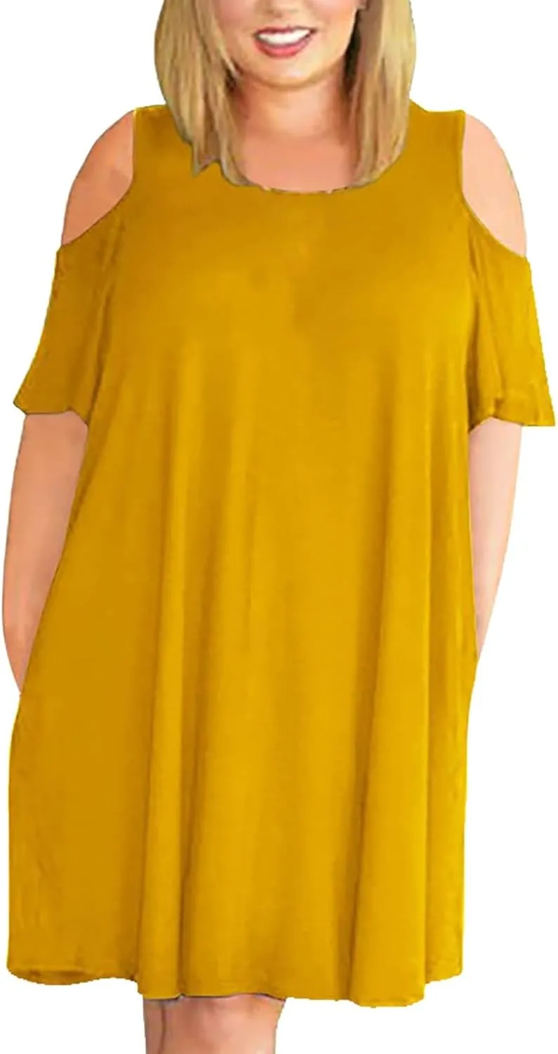 Plus Size Dresses for Curvy Women 2025 Summer Casual Short Sleeve Tshirt Midi Dress with Pockets Beach Vacation Dress