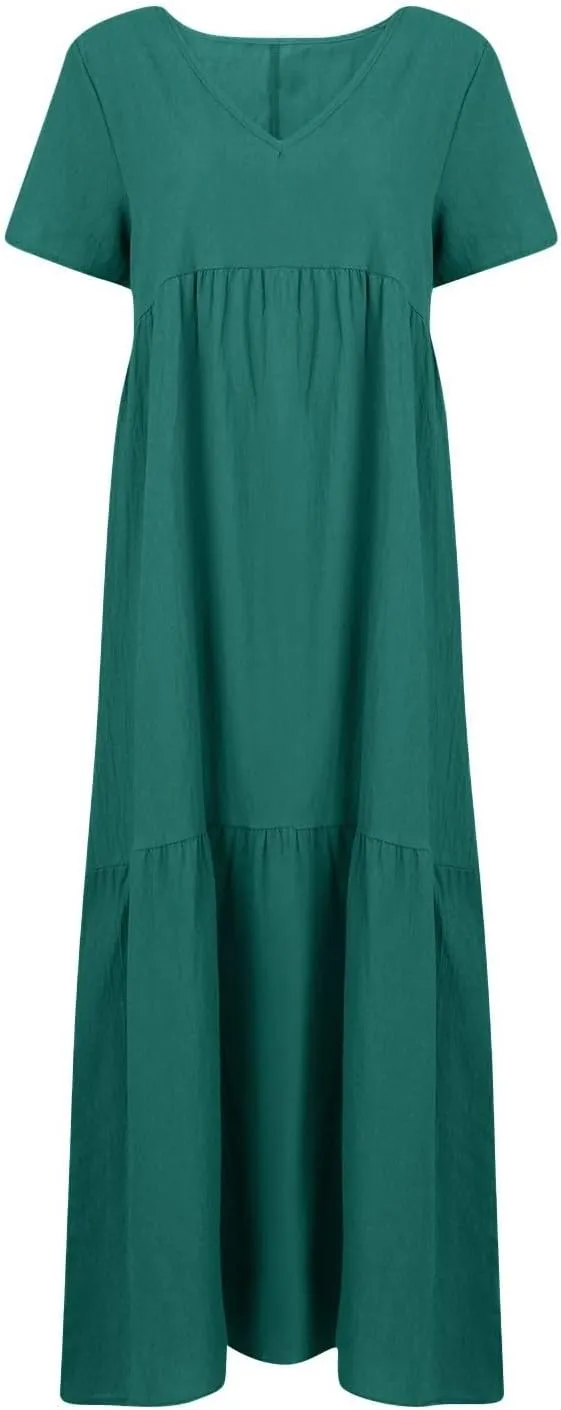 Plus Size Dresses for Curvy Women 2025 Summer Plus Size Linen Dress Casual Short Sleeve T-Shirt Dress with Pockets