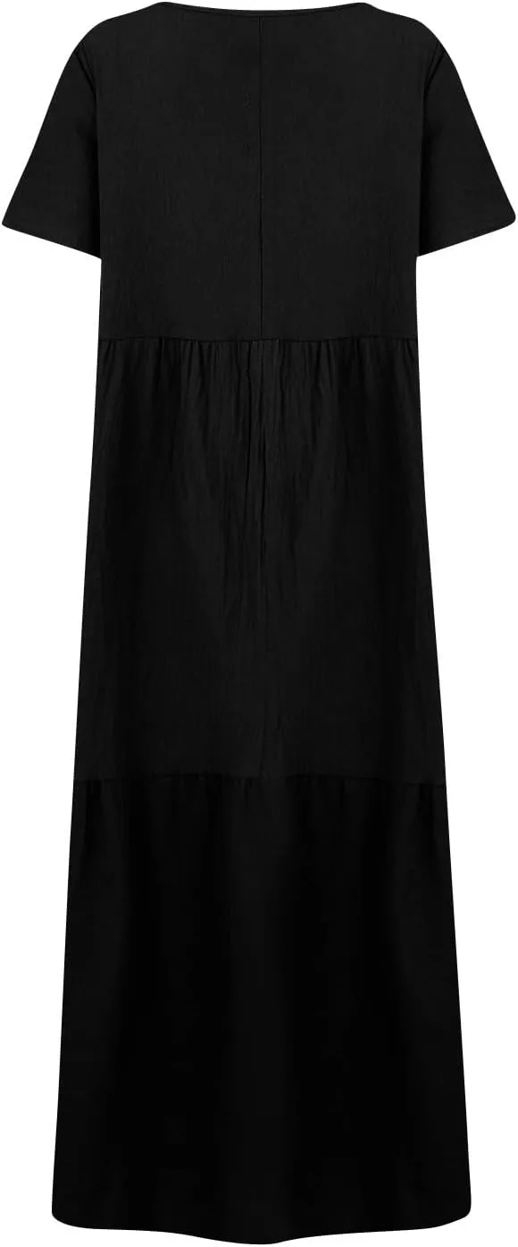 Plus Size Dresses for Curvy Women 2025 Summer Plus Size Linen Dress Casual Short Sleeve T-Shirt Dress with Pockets