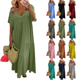 Plus Size Dresses for Curvy Women 2025 Summer Plus Size Linen Dress Casual Short Sleeve T-Shirt Dress with Pockets