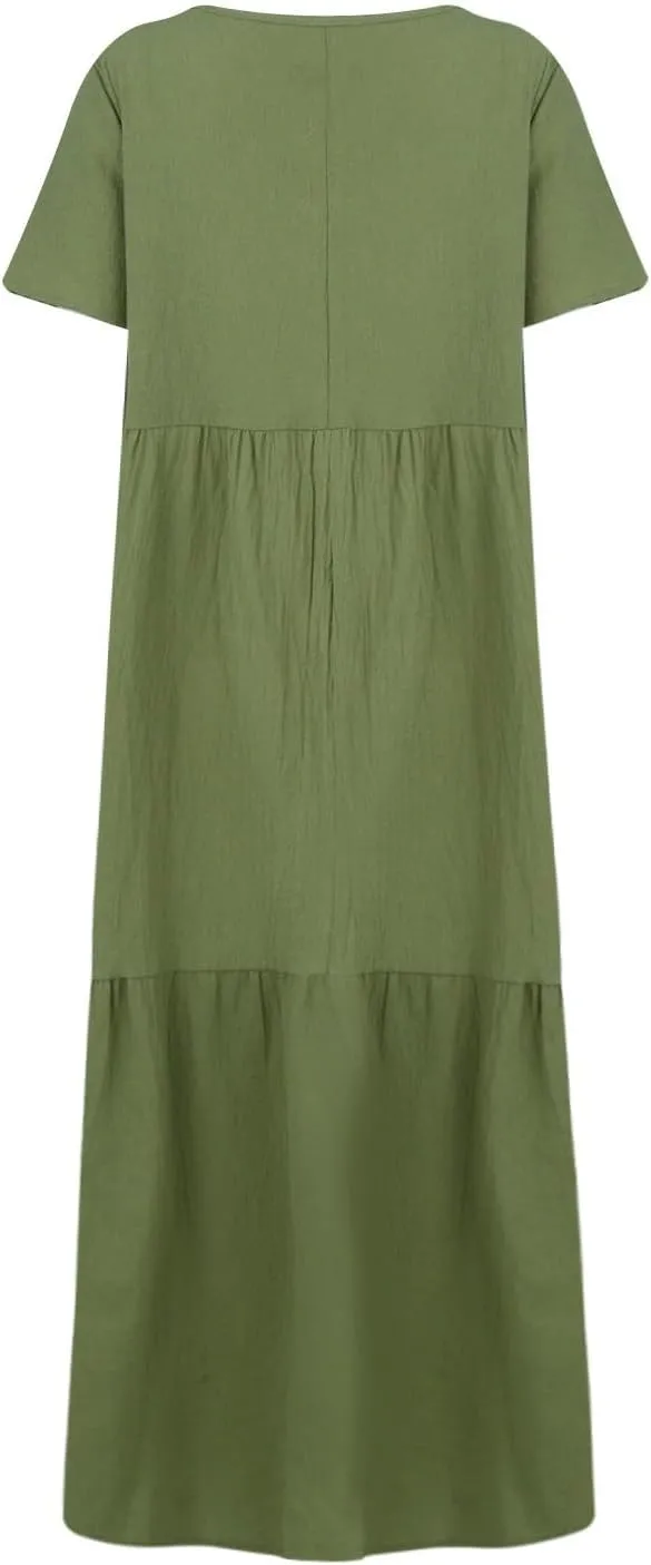 Plus Size Dresses for Curvy Women 2025 Summer Plus Size Linen Dress Casual Short Sleeve T-Shirt Dress with Pockets