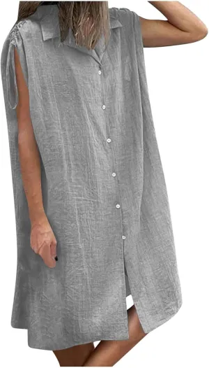 Plus Size Dresses for Curvy Women Button Down Oversized Comfort Lapel Collar Boho Sundress for Vacation
