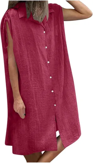 Plus Size Dresses for Curvy Women Button Down Oversized Comfort Lapel Collar Boho Sundress for Vacation