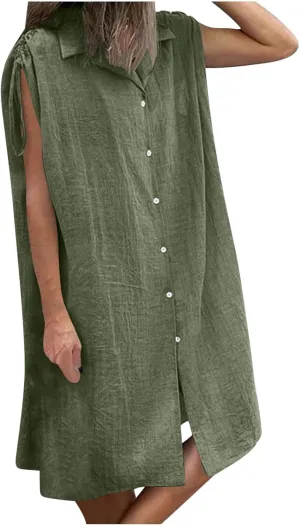 Plus Size Dresses for Curvy Women Button Down Oversized Comfort Lapel Collar Boho Sundress for Vacation