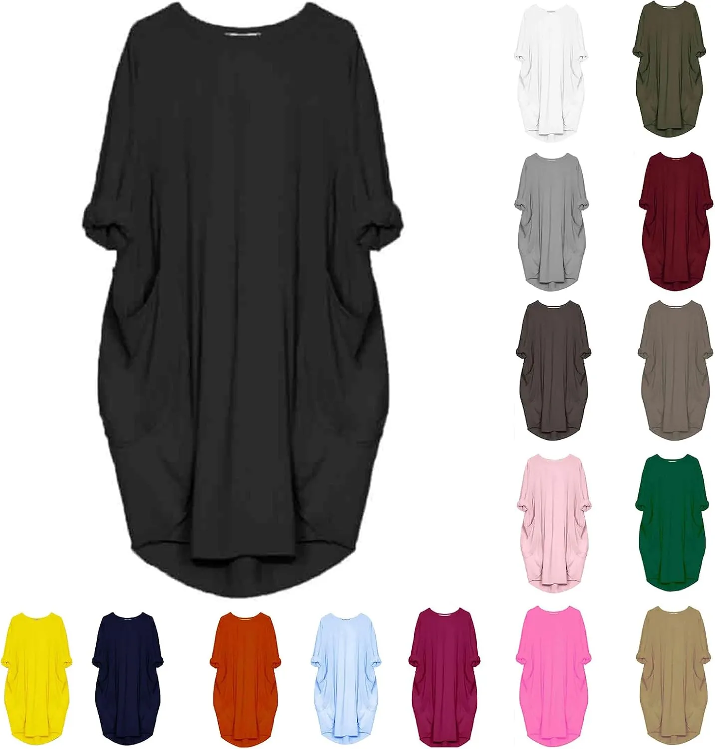 Plus Size Dresses for Curvy Women Casual Loose Dress Roll Up Midi Dress Oversize Baggy Tshirt Dersses with Pockets