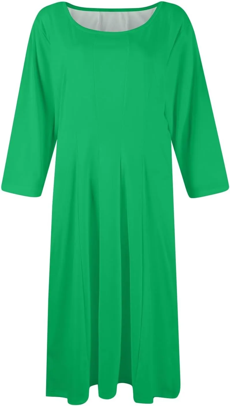 Plus Size Dresses for Curvy Women Casual Loose Trendy Crew Neck 3/4 Sleeve Solid Midi Dress Plus Size, S-3XL