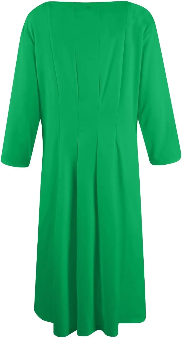 Plus Size Dresses for Curvy Women Casual Loose Trendy Crew Neck 3/4 Sleeve Solid Midi Dress Plus Size, S-3XL