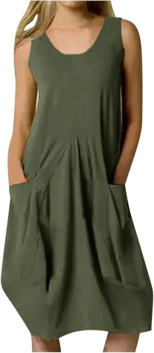 Plus Size Dresses for Curvy Women Cotton Linen Casual Loose Shift Tunic Smock Summer Sundress Plain Simple Tank Dress
