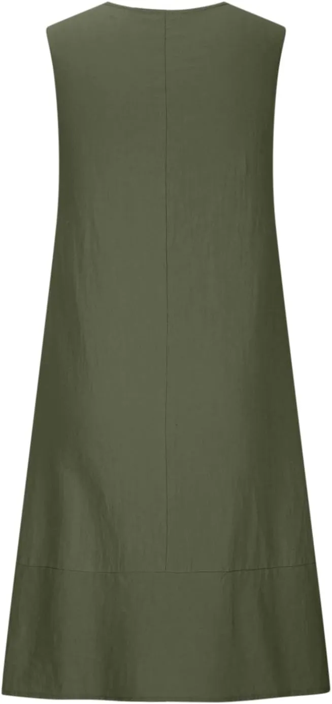 Plus Size Dresses for Curvy Women Cotton Linen Casual Loose Shift Tunic Smock Summer Sundress Plain Simple Tank Dress