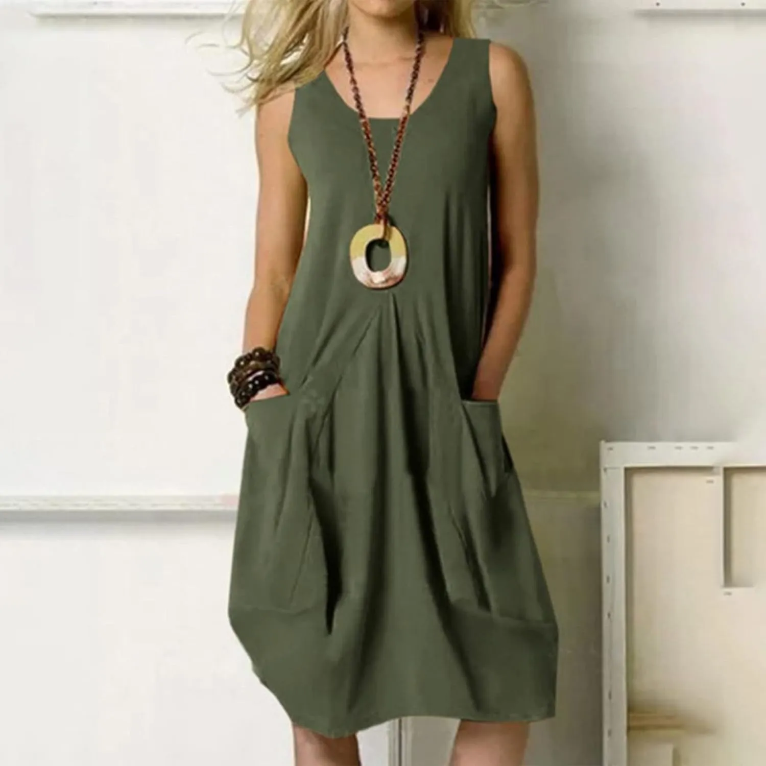 Plus Size Dresses for Curvy Women Cotton Linen Casual Loose Shift Tunic Smock Summer Sundress Plain Simple Tank Dress