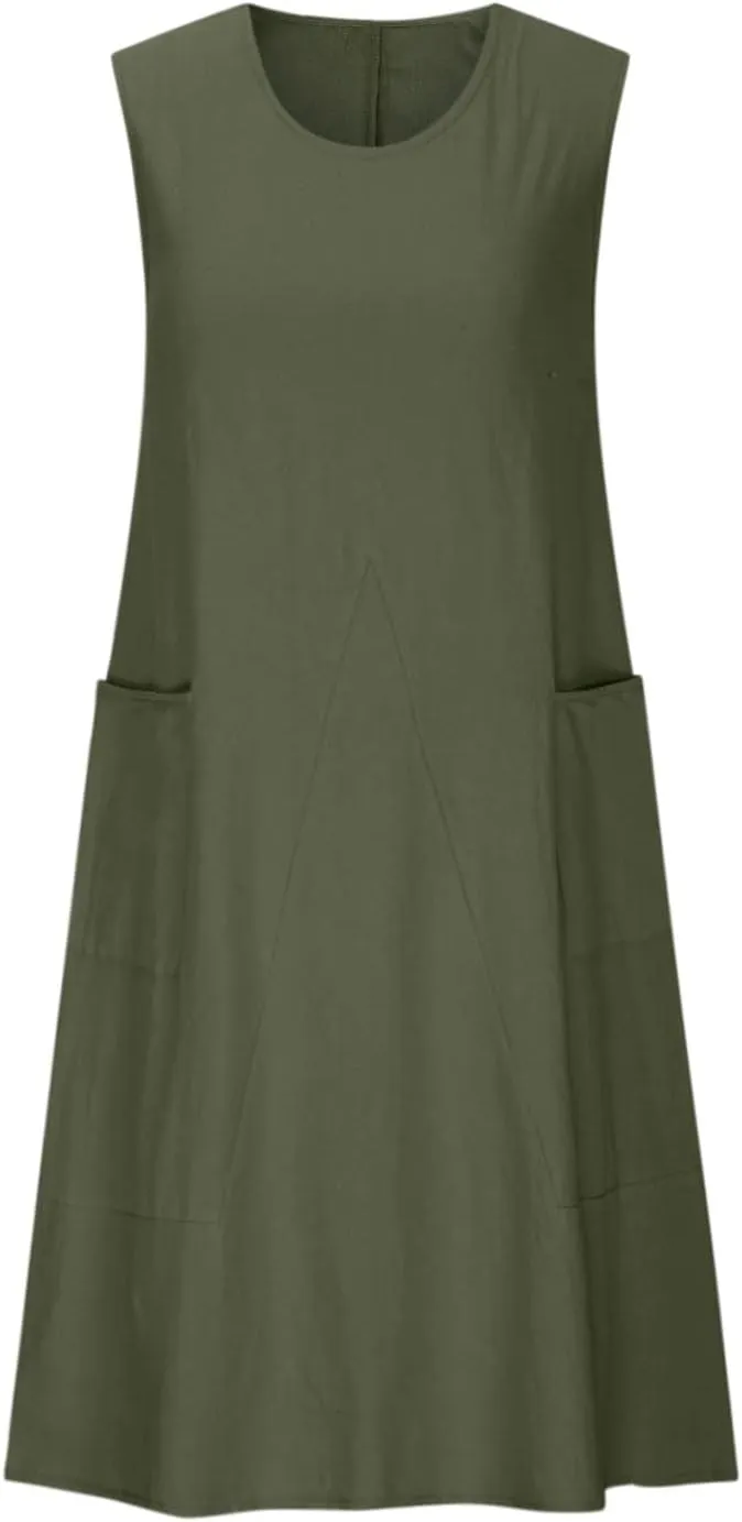 Plus Size Dresses for Curvy Women Cotton Linen Casual Loose Shift Tunic Smock Summer Sundress Plain Simple Tank Dress