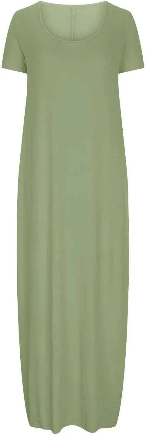 Plus Size Dresses for Curvy Women Loose Fit Round Neck Summer Beach Dresses Casual Flowy Maxi Tshirt Sundresses