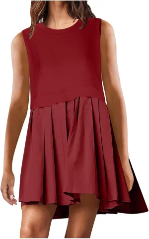 Plus Size Dresses for Curvy Women Solid Color Sleeveless Midi Dress Baggy Casual Sundress Ruffle Flowy Summer Dresses