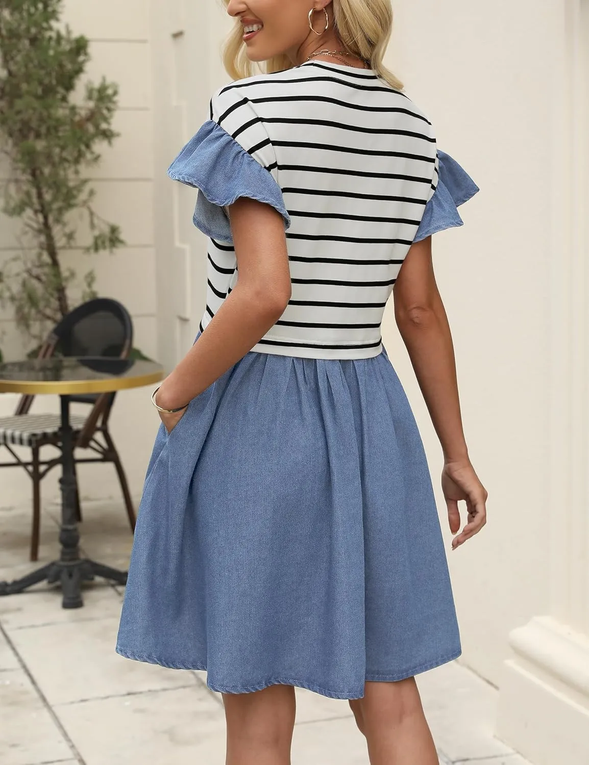 Plus Size Dresses for Curvy Women Summer Short Sleeve Casual Denim Jean Dress Babydoll Mini Dress with Pocket 2025