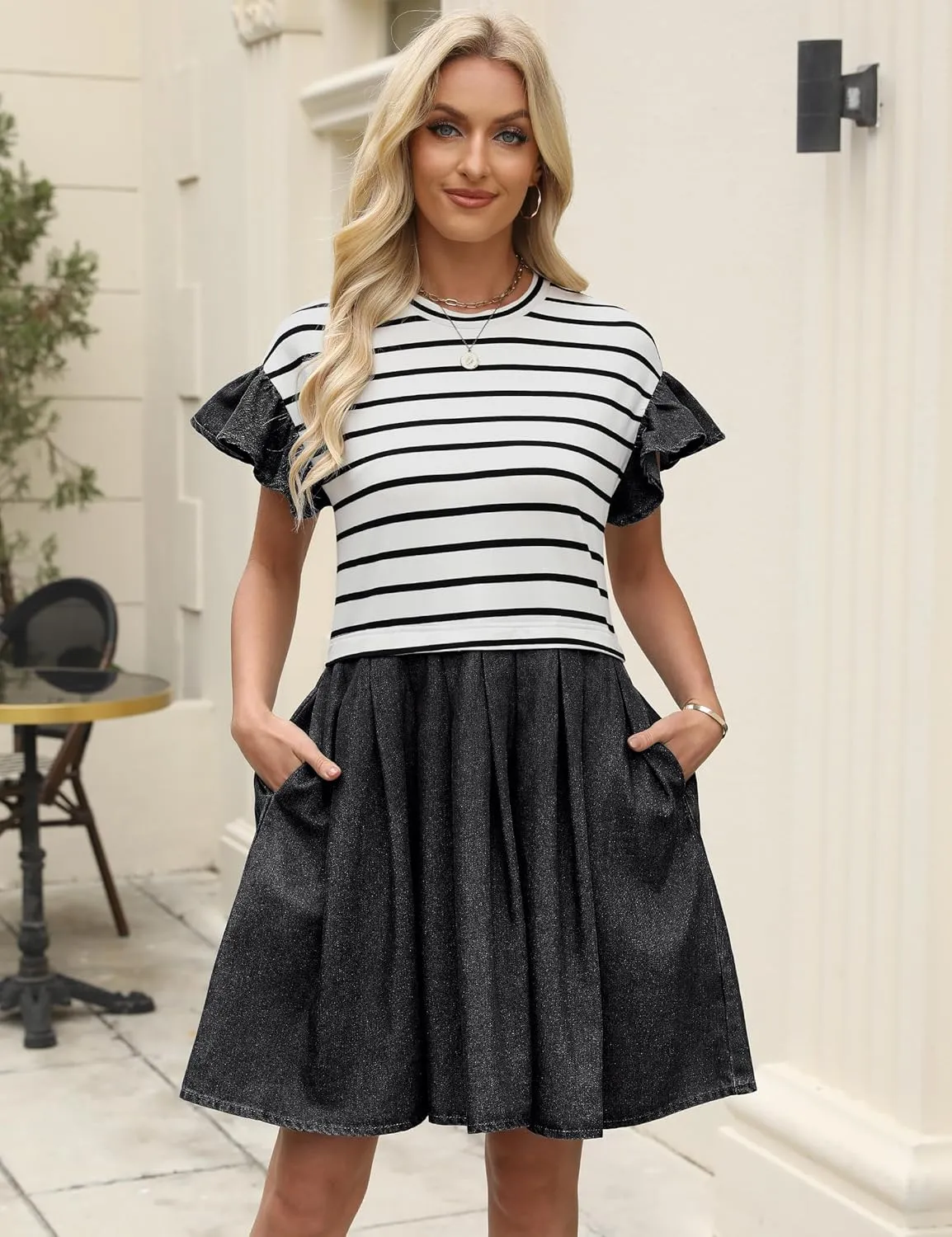 Plus Size Dresses for Curvy Women Summer Short Sleeve Casual Denim Jean Dress Babydoll Mini Dress with Pocket 2025