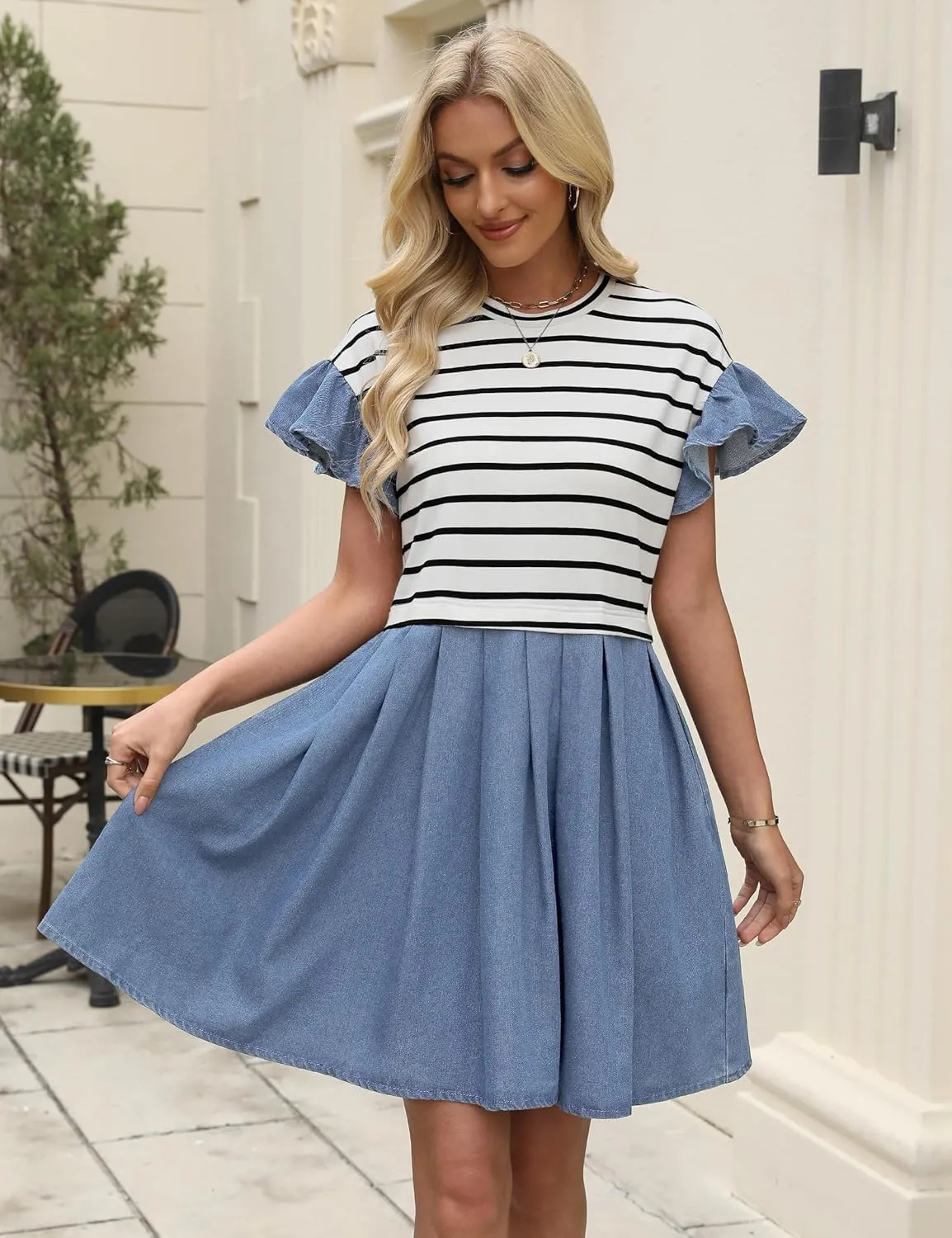 Plus Size Dresses for Curvy Women Summer Short Sleeve Casual Denim Jean Dress Babydoll Mini Dress with Pocket 2025