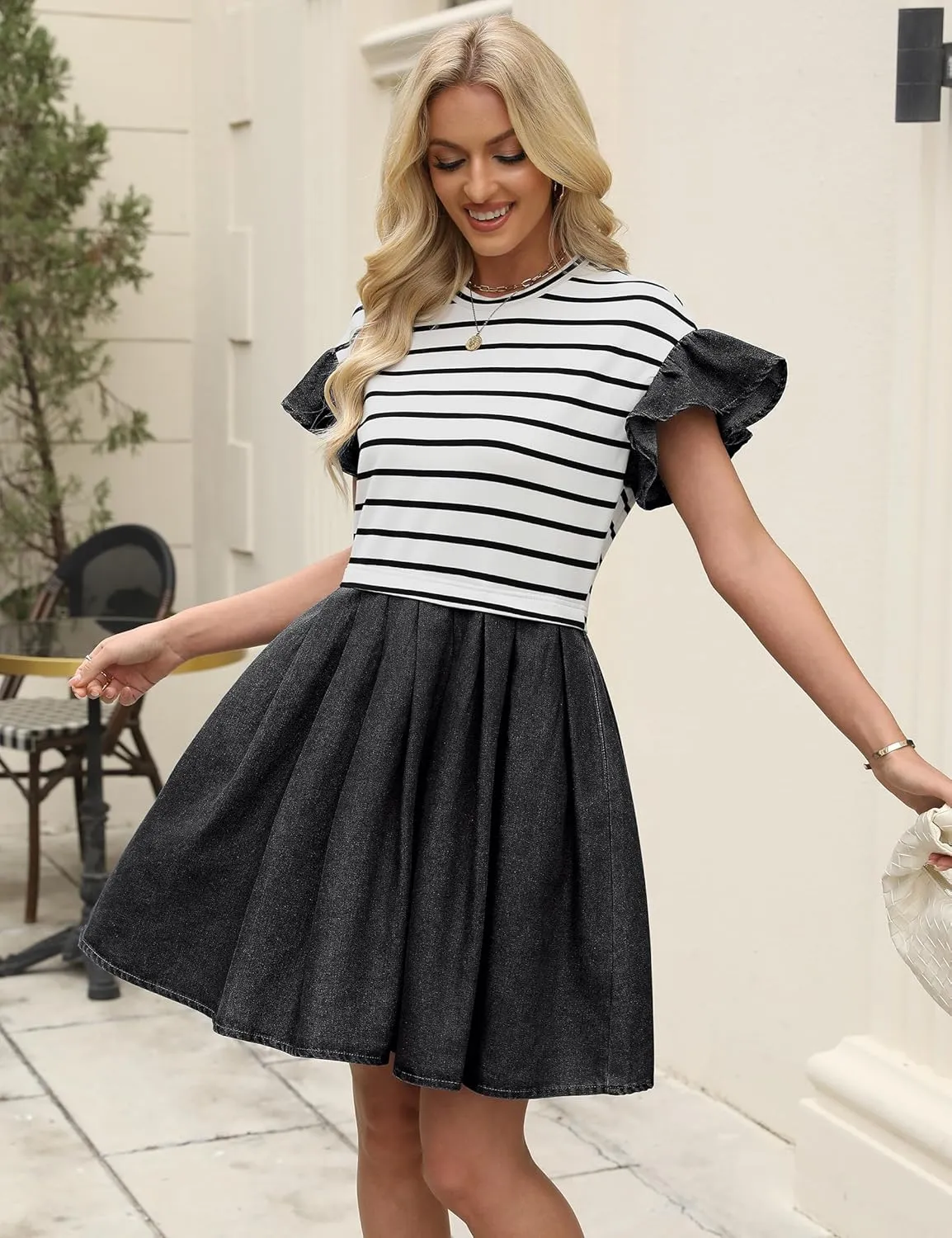 Plus Size Dresses for Curvy Women Summer Short Sleeve Casual Denim Jean Dress Babydoll Mini Dress with Pocket 2025