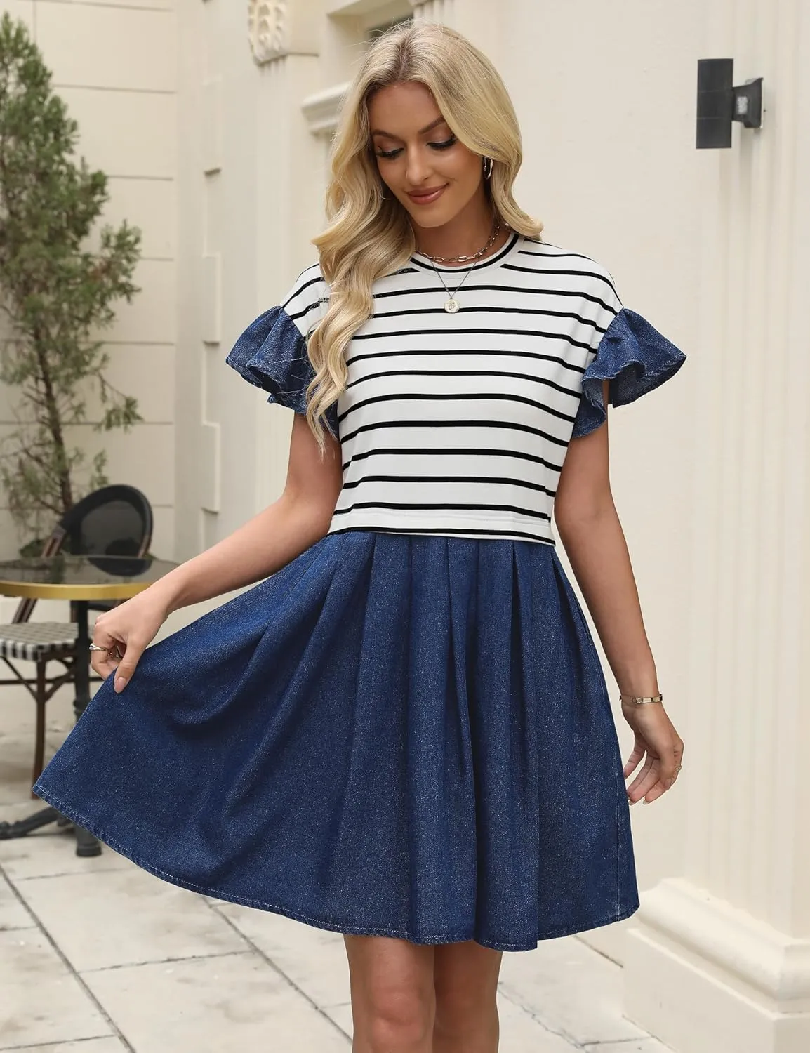 Plus Size Dresses for Curvy Women Summer Short Sleeve Casual Denim Jean Dress Babydoll Mini Dress with Pocket 2025